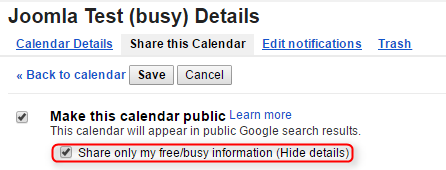 Google Calendar free / busy settings