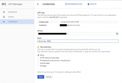 Google API-Manager 2017 Credentials