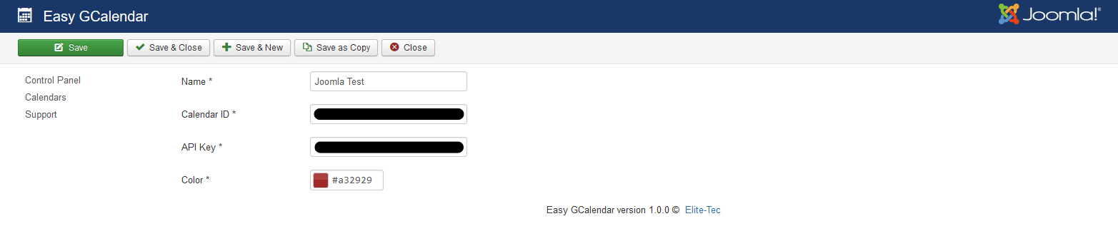 Component calendar edit form