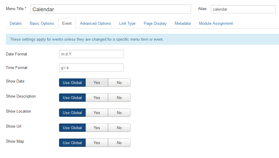 Component - Site Event options