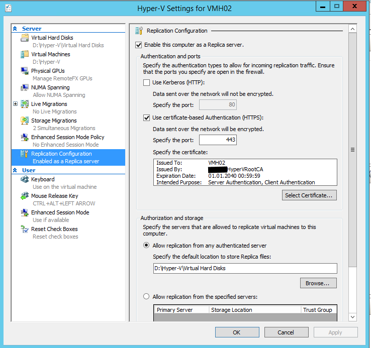 Hyper V 2012 with SSL sample configuration