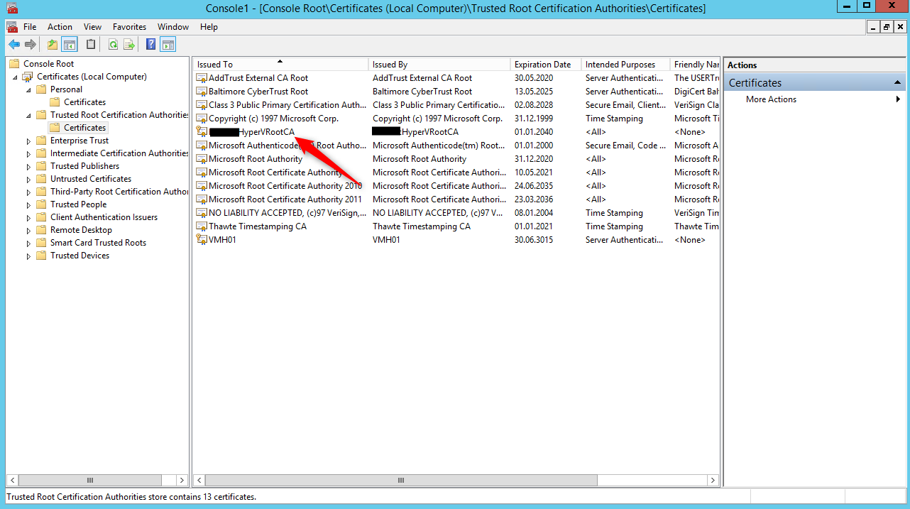 Hyper V 2012 with SSL TestHyperVRootCA