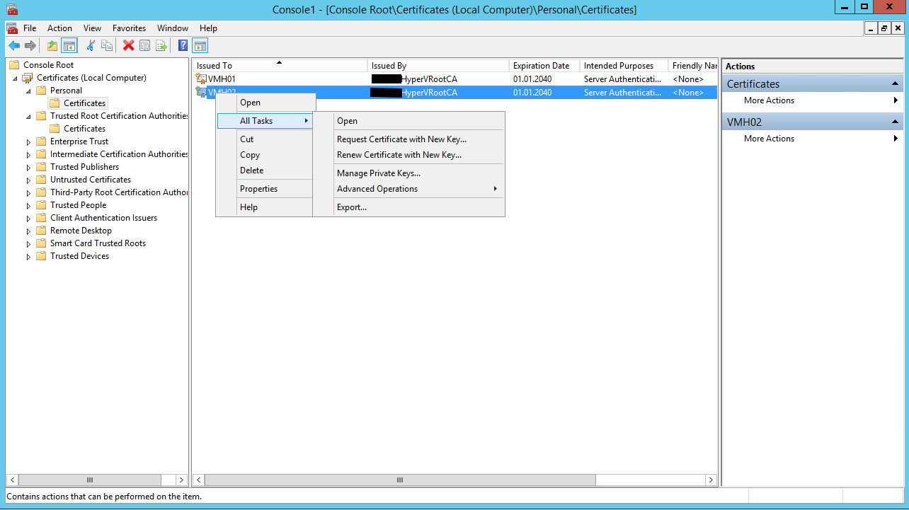 Hyper V 2012 with SSL export certficate Step01