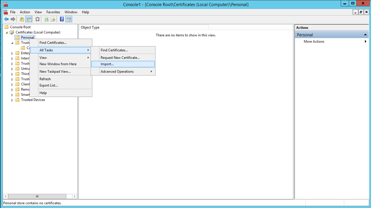Hyper V 2012 with SSL import certficate step01