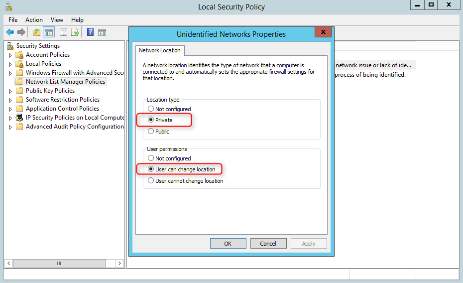 change public network to home windows server 2012